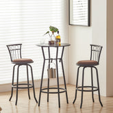 3-Piece Bar Table Set, Industrial Bar Chairs with Metal Back